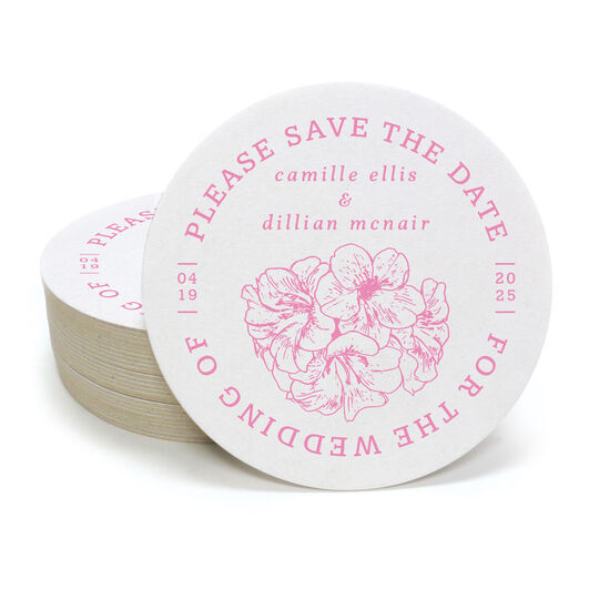 Hibiscus Save the Date Round Coasters